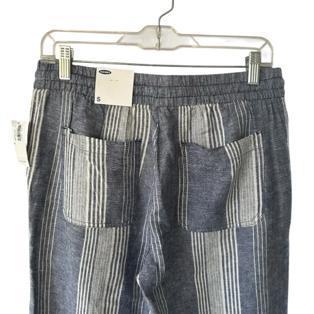 Old Navy Wide Leg Blue White Striped Linen Pants NWT Stretch Waist Size … - Picture 5 of 16